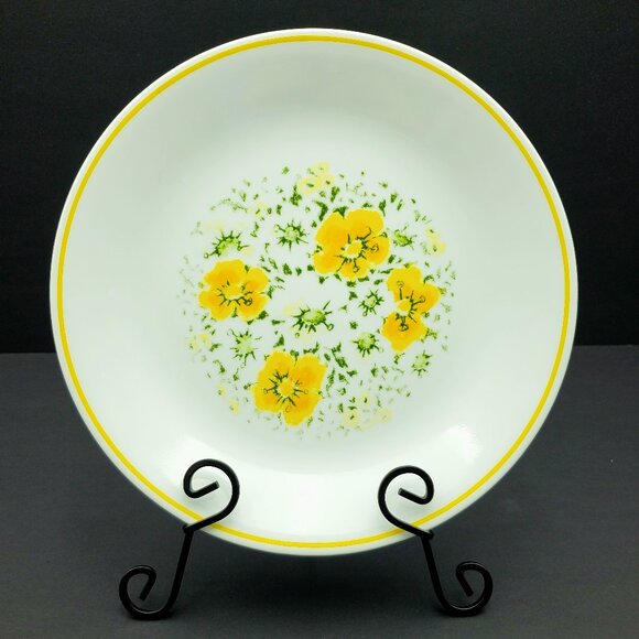 Corelle April Luncheon Salad Plates Corning Plates with Yellow Flowers and Band - Picture 2 of 5